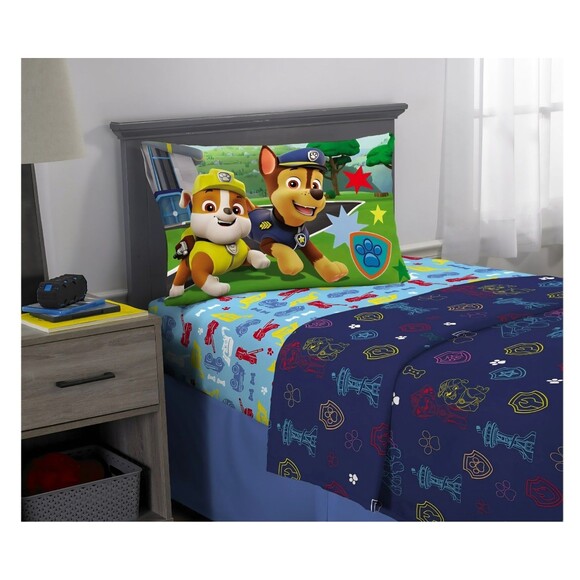 Paw Patrol Twin 3 Pc. Sheet Set Nickelodeon Nick Jr Kids Cartoon Bedding - Picture 2 of 6